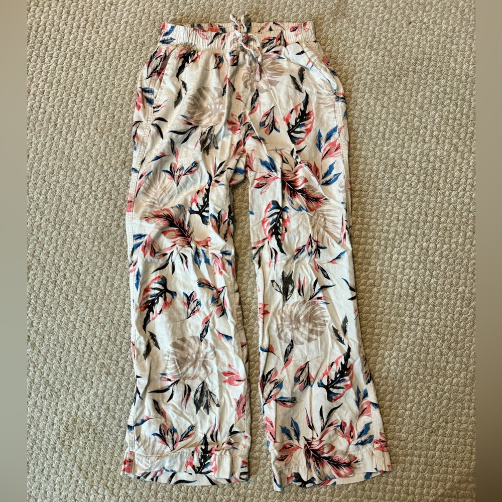 Botanical leaf print Medium palazzo / wide leg elastic waist pants